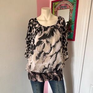 Style & Co. Black and Cream Patterned Blouse